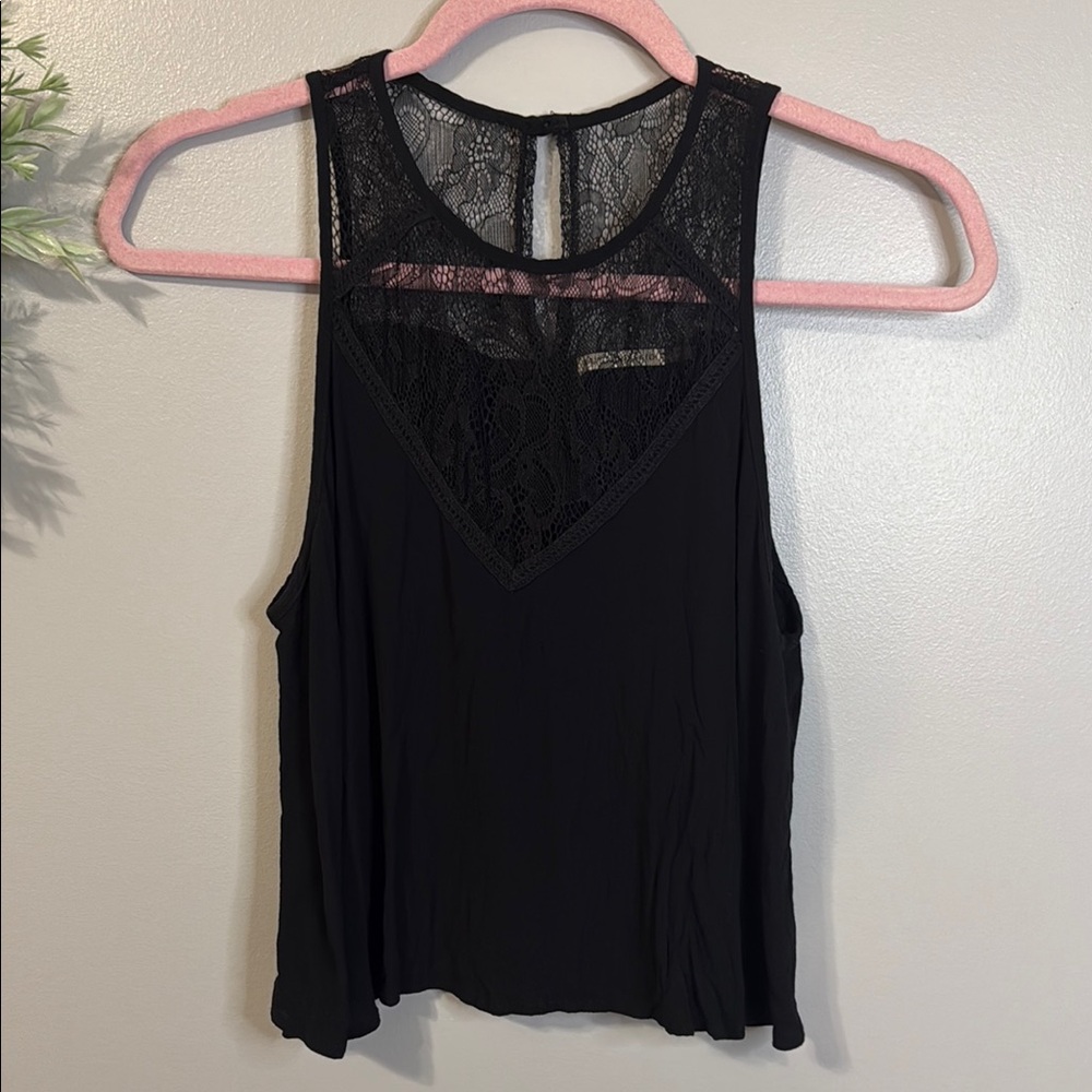 Like New Mustard Seed Black Cropped Flowy Tank Top Size Small